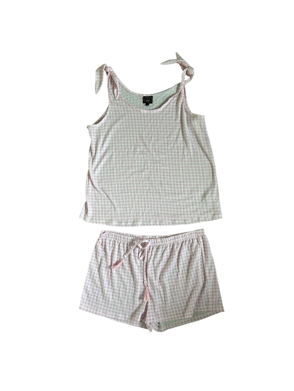 Laura Ashley White & Pink Checkered Pajama Set - Size L Cottage Core